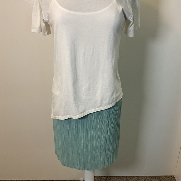 15. Zara White and Mint Green Asymmetrical Pleated Pencil Shirt Dress Size S - Picture 4 of 8